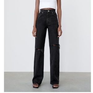 Zara ripped wide leg jeans black